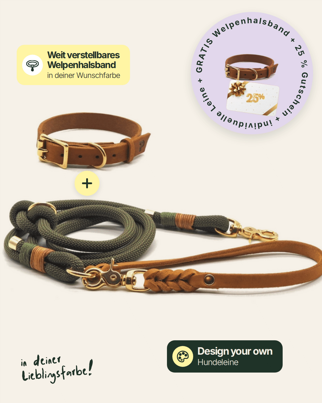 Welpen-Special: Set | Welpenhalsband & Tauleine inkl. 25% Gutschein