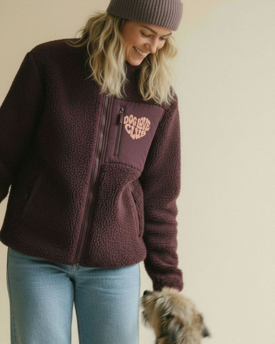 PREORDER | Recycled Teddy Fleece 'DOG LOVE CLUB' | Burgundy