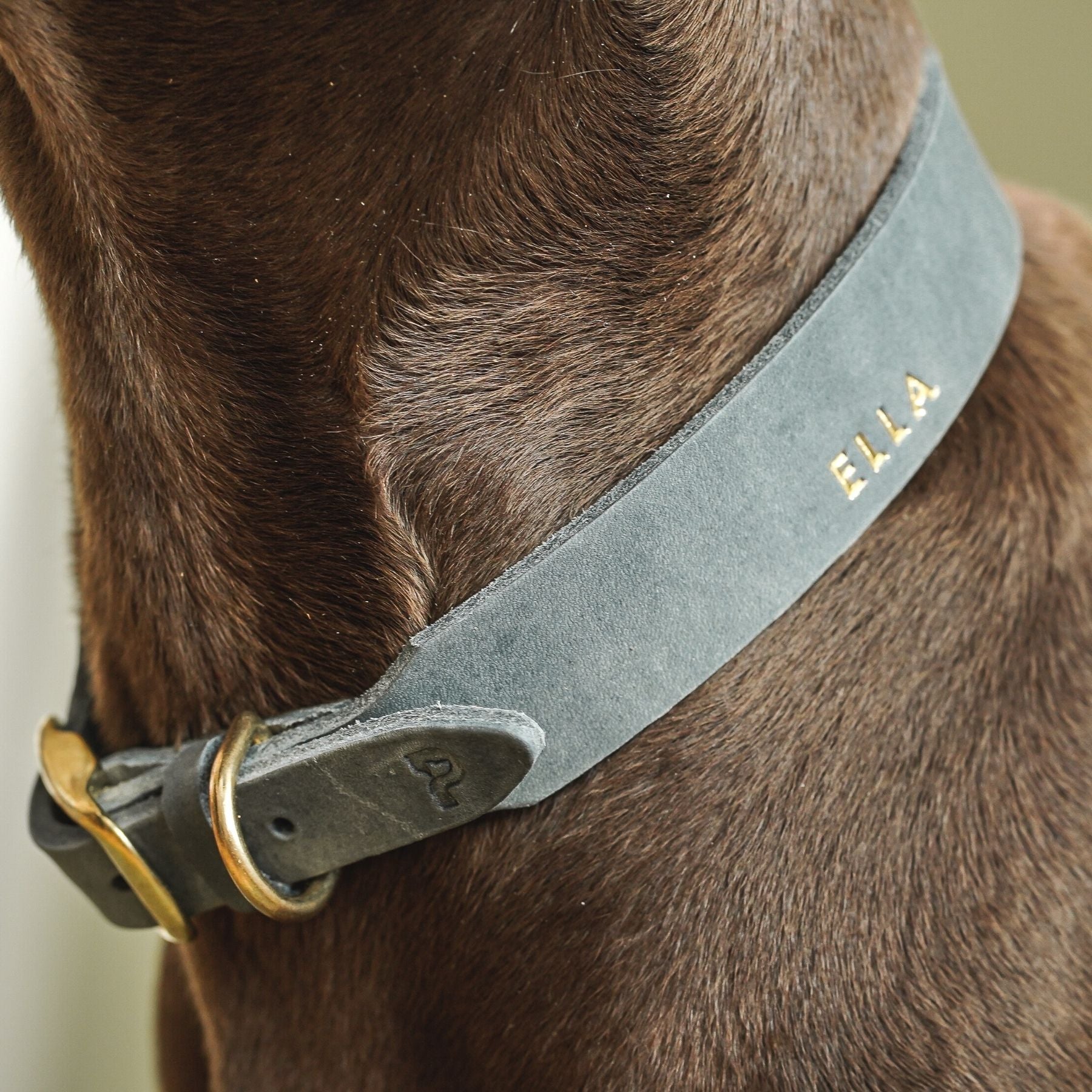 Personalisierbares Lederhalsband mit Name | Steingrau