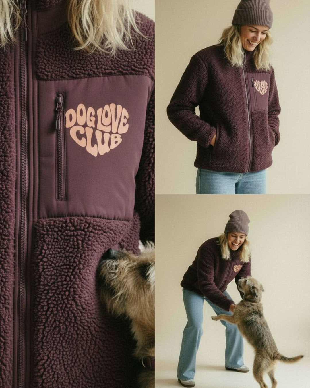 PREORDER | Recycled Teddy Fleece 'DOG LOVE CLUB' | Burgundy