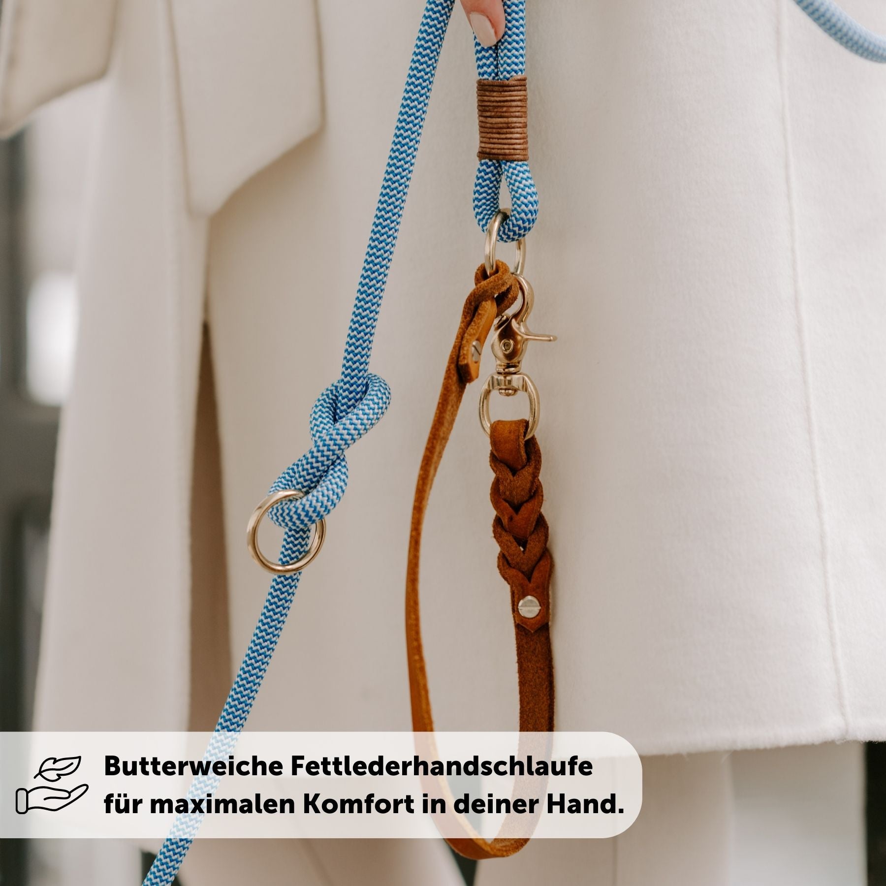 Frühlings-Aktion | Lederhalsband & Tauleine 'Pazifik' + GRATIS Gravur + Schlüsselanhänger