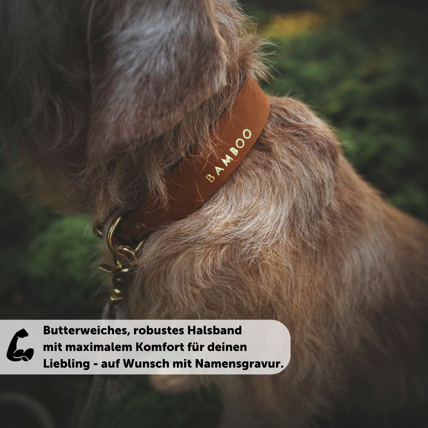 Personalisierbares Lederhalsband mit Name | Cognac