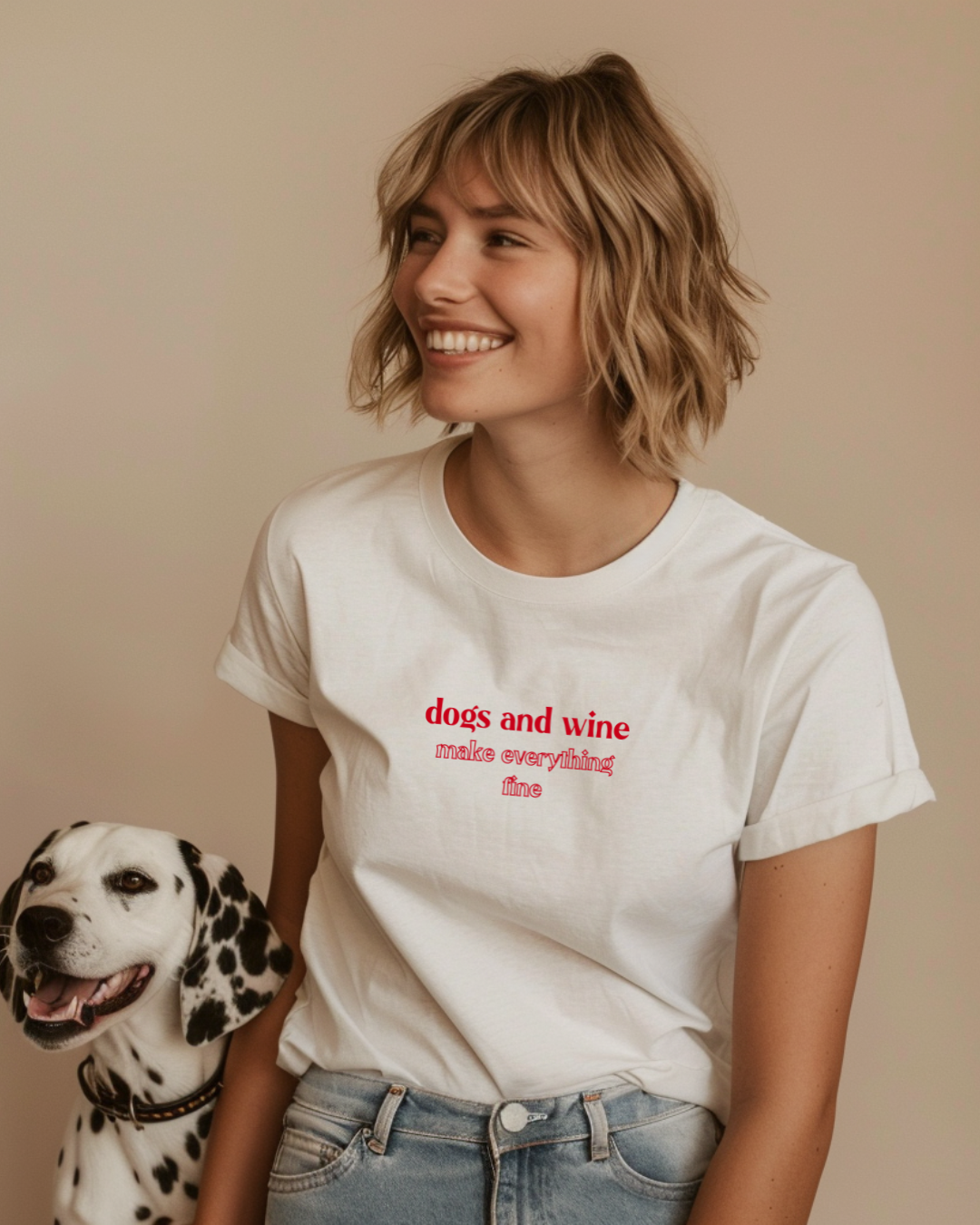 Organic Shirt 'dogs & wine' | Vintage White