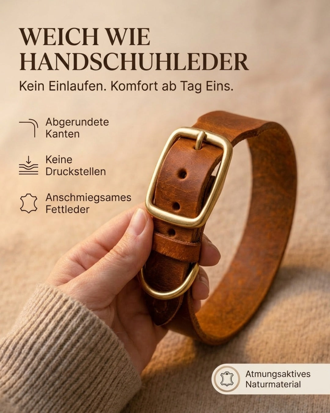 Personalisierbares Lederhalsband mit Name | Cognac
