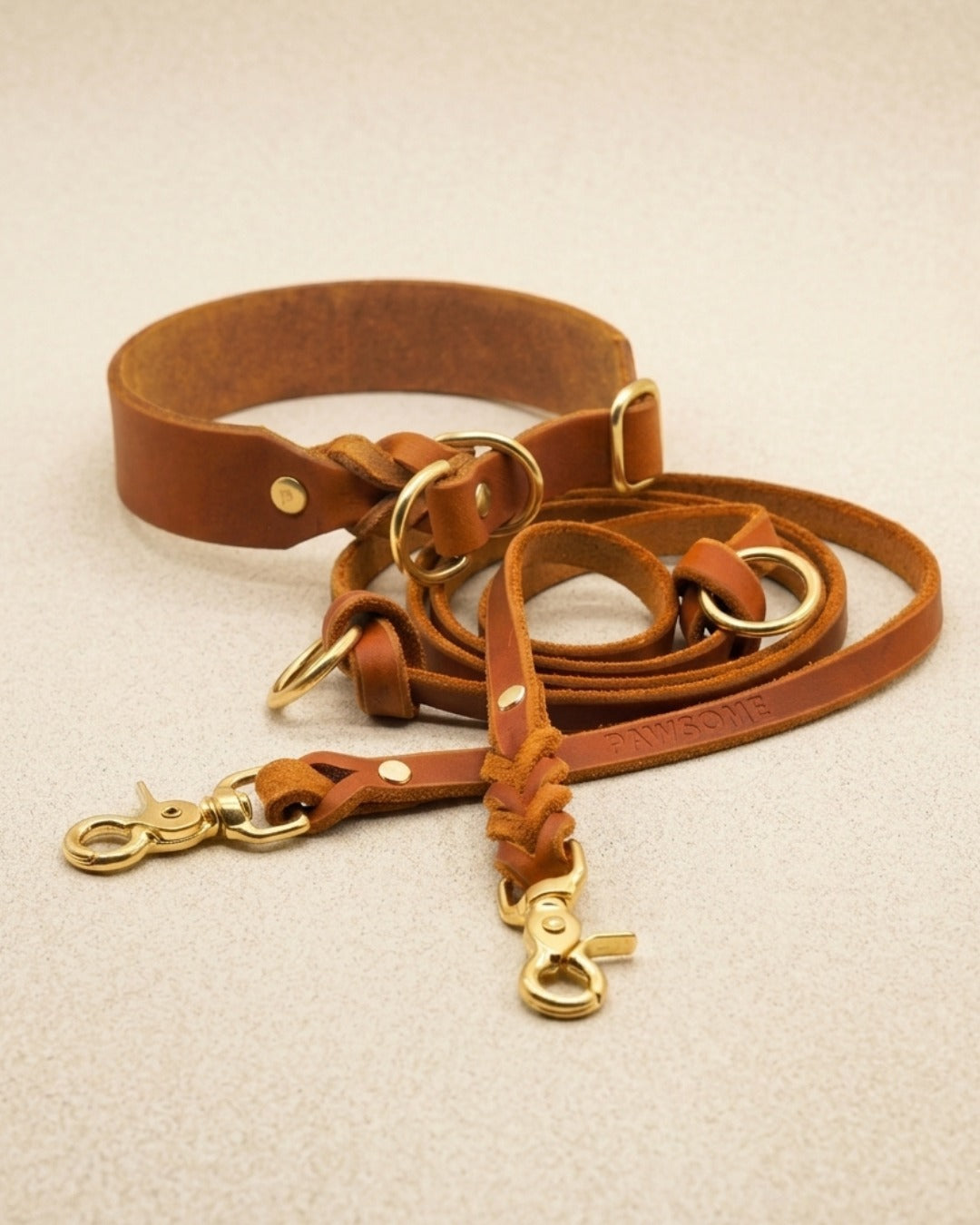 Zugstopp-Halsband & Leine fr Hunde aus Fettleder | PAWSOME