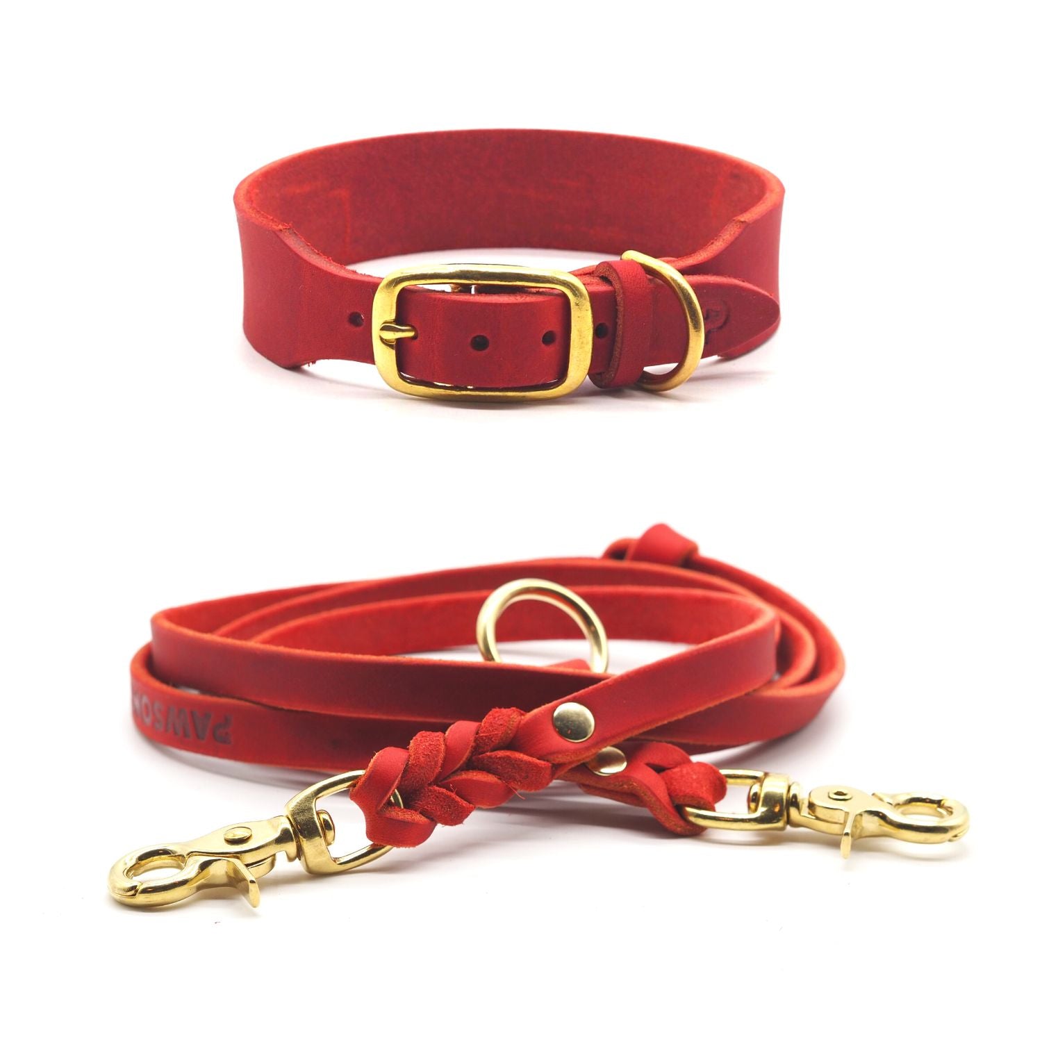 Set | Lederhalsband & Leine in Chili