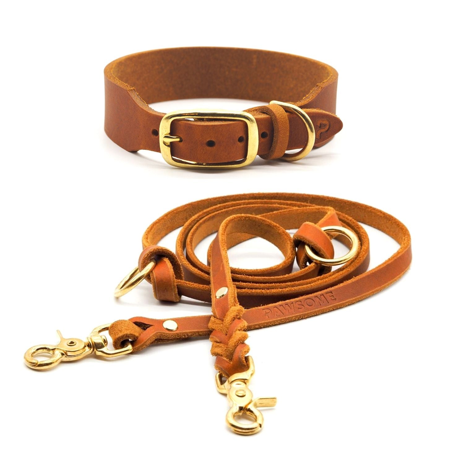 Set | Lederhalsband & Leine in Cognac