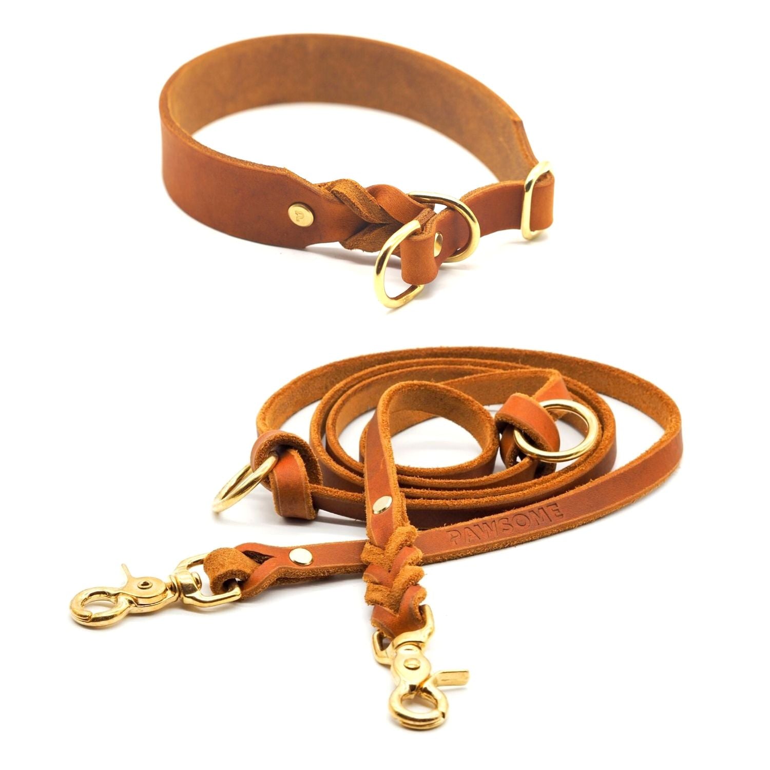 Set | Zugstopp-Halsband & Leine aus Fettleder