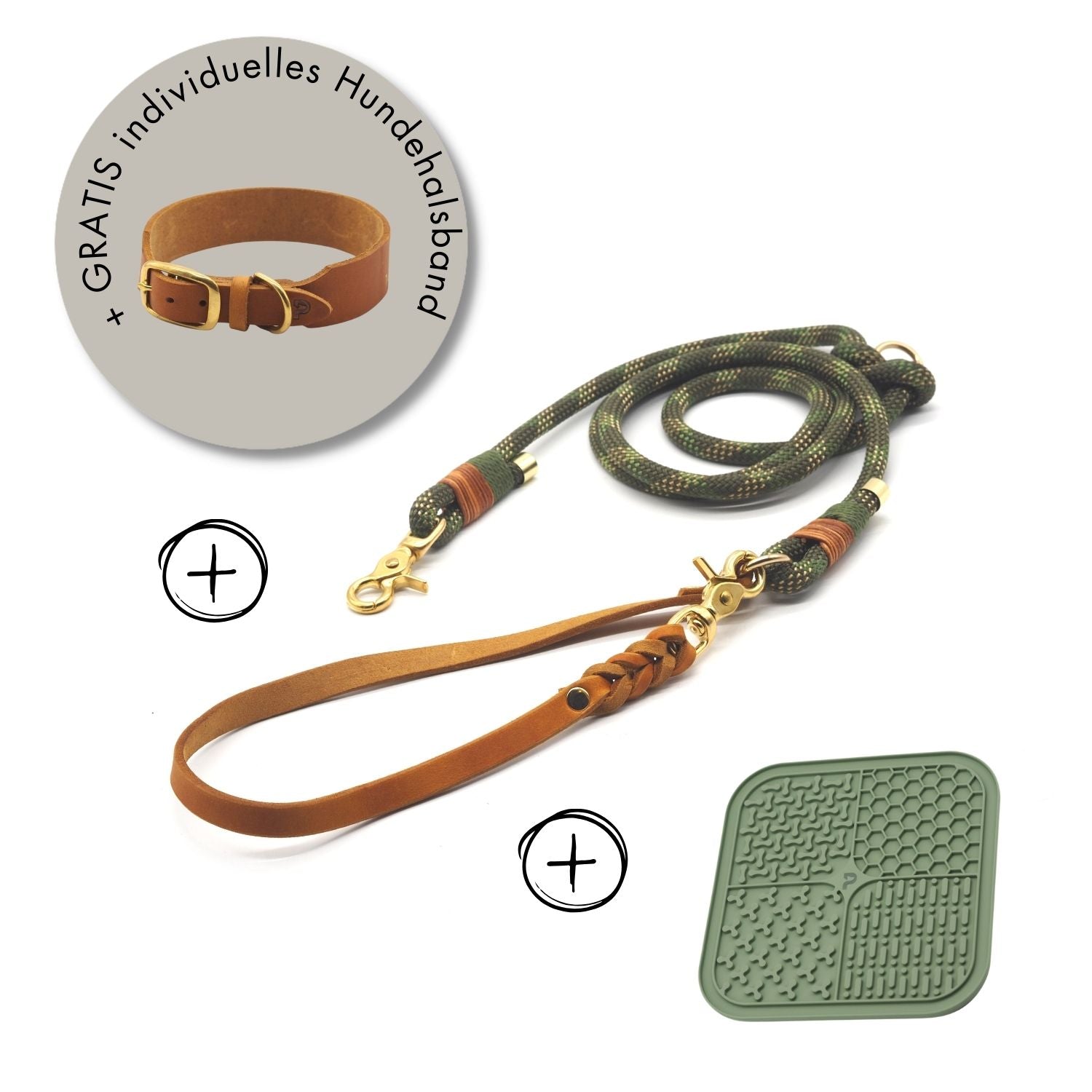 Bundle | Tauleine 'Forest Green' + Schleckmatte zur Beschäftigung (+ GRATIS Halsband mit Gravur)
