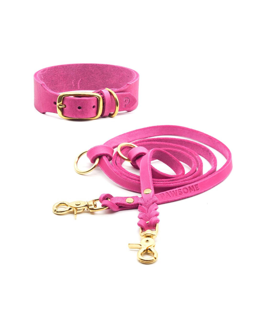 Set | Lederhalsband & Leine in Bubblegum