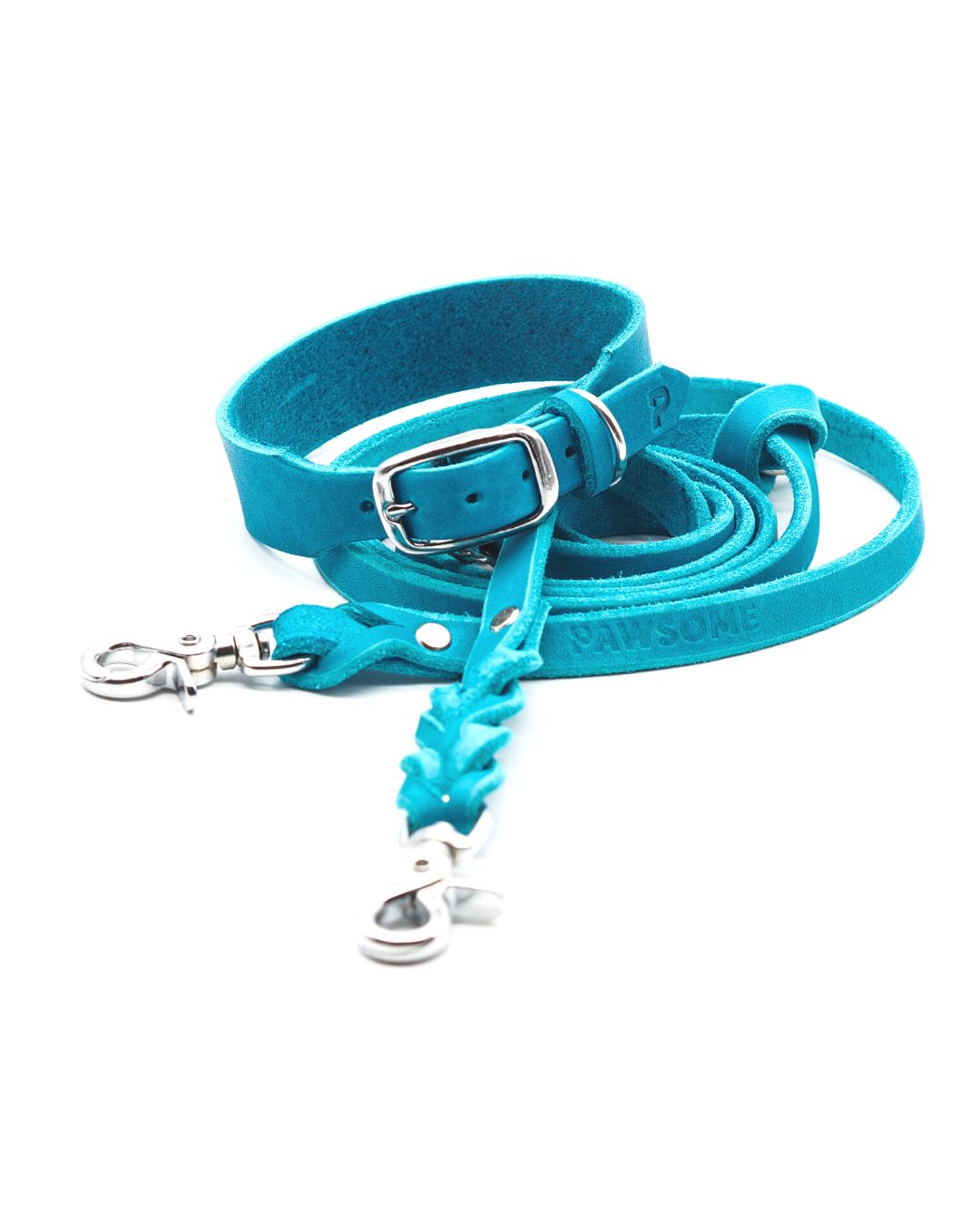 Set | Lederhalsband & Leine in Aqua