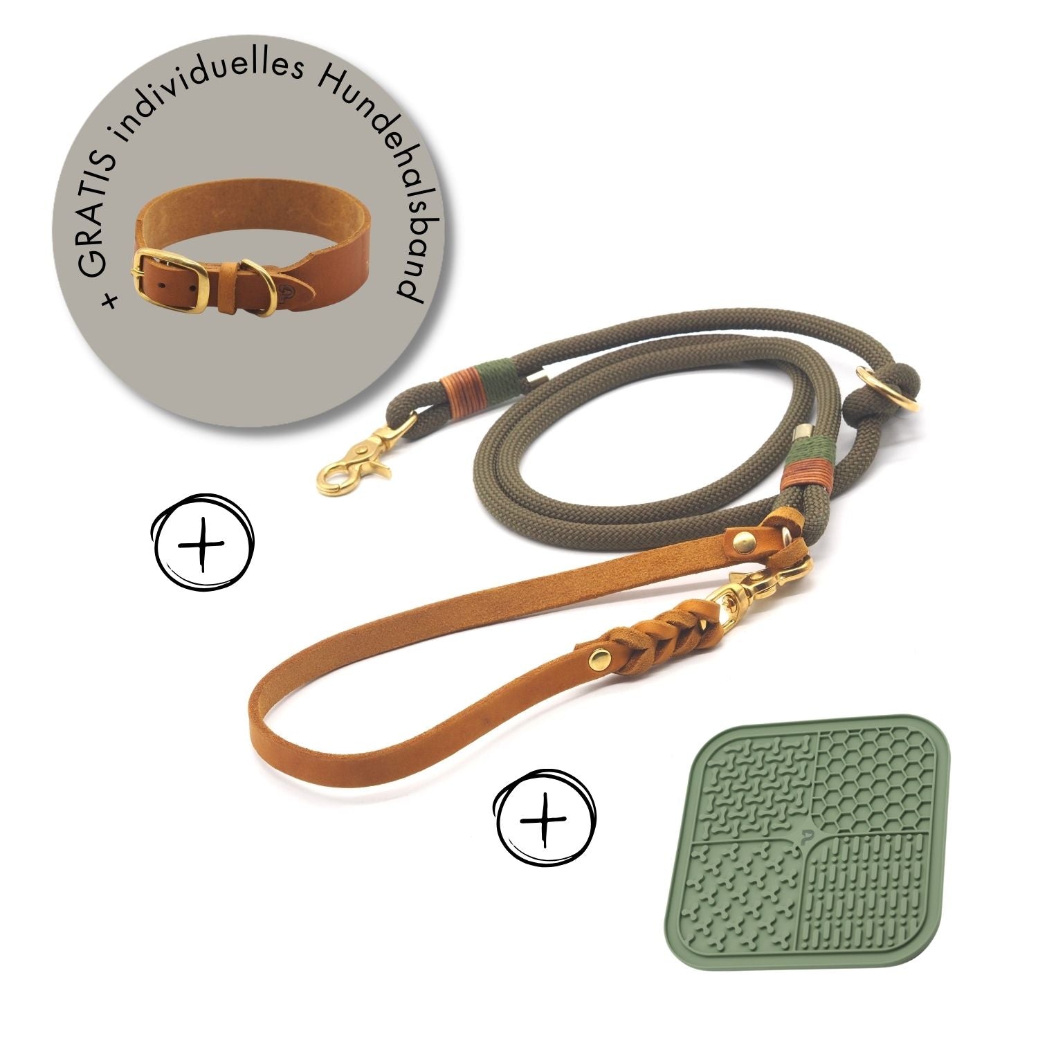 Bundle | Tauleine 'Olive Grove' + Schleckmatte zur Beschäftigung (+ GRATIS Halsband mit Gravur)