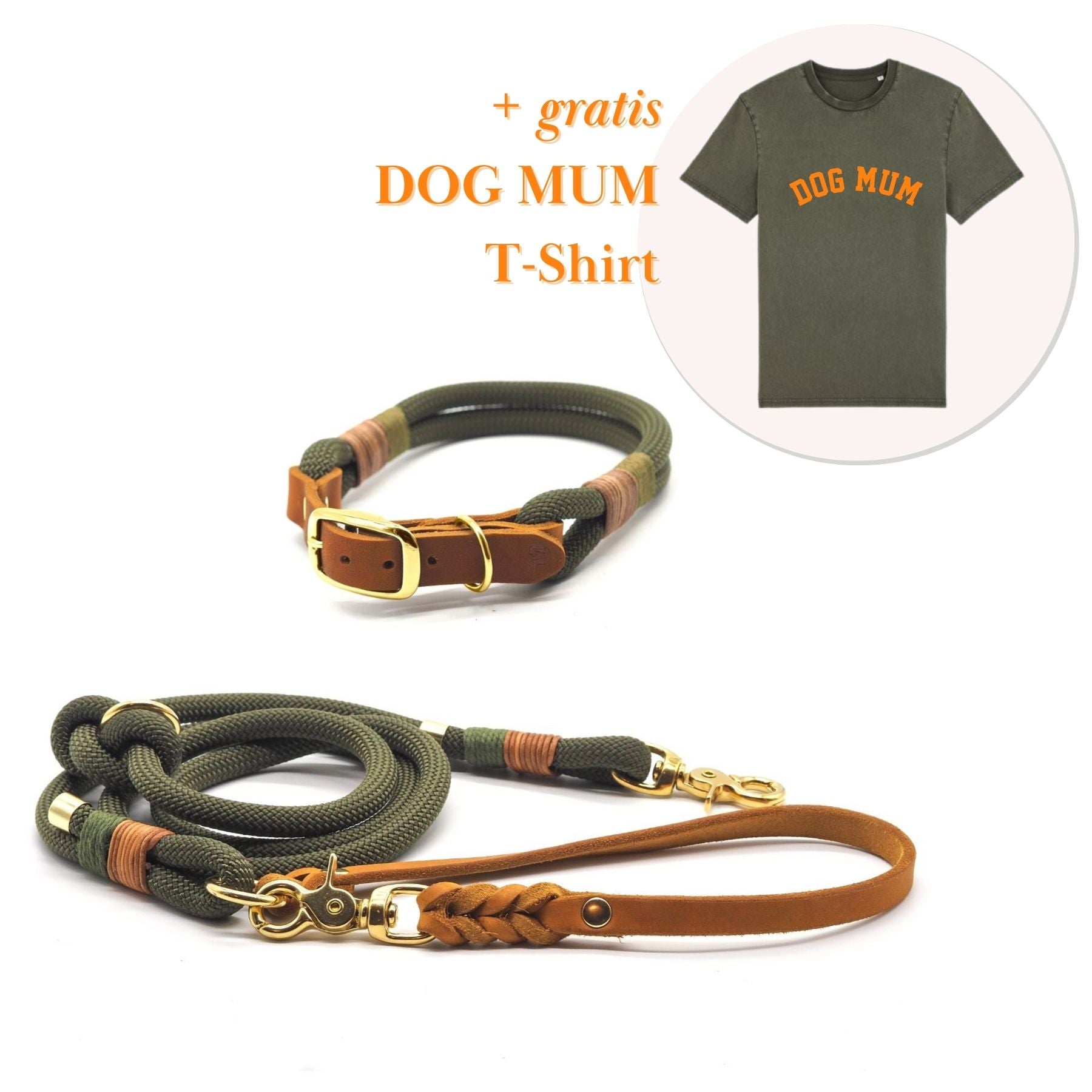 Birthday Deal | Halsband & Leine 'Olive Grove' + GRATIS T-Shirt