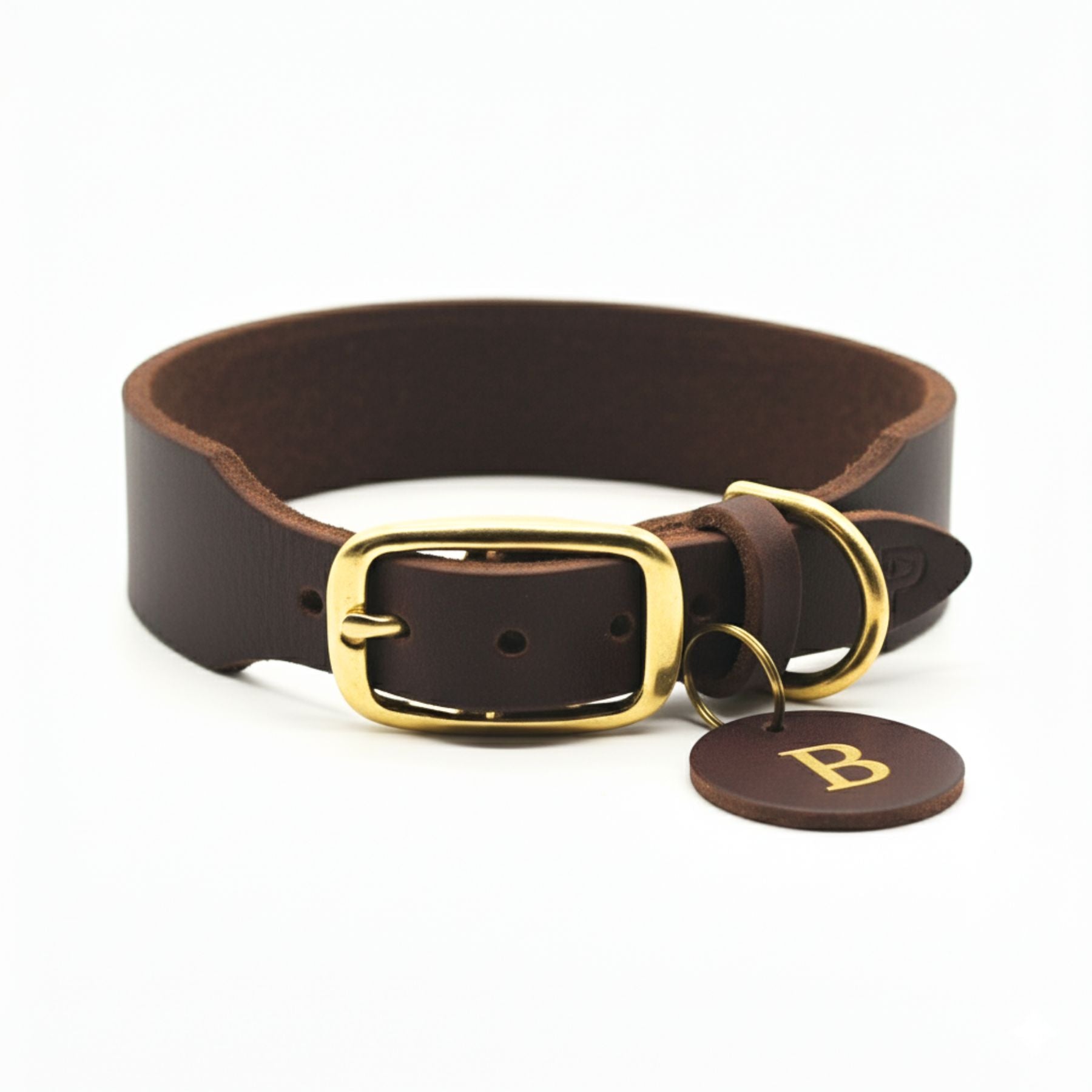 Personalisierbares Lederhalsband mit Name | Kastanie