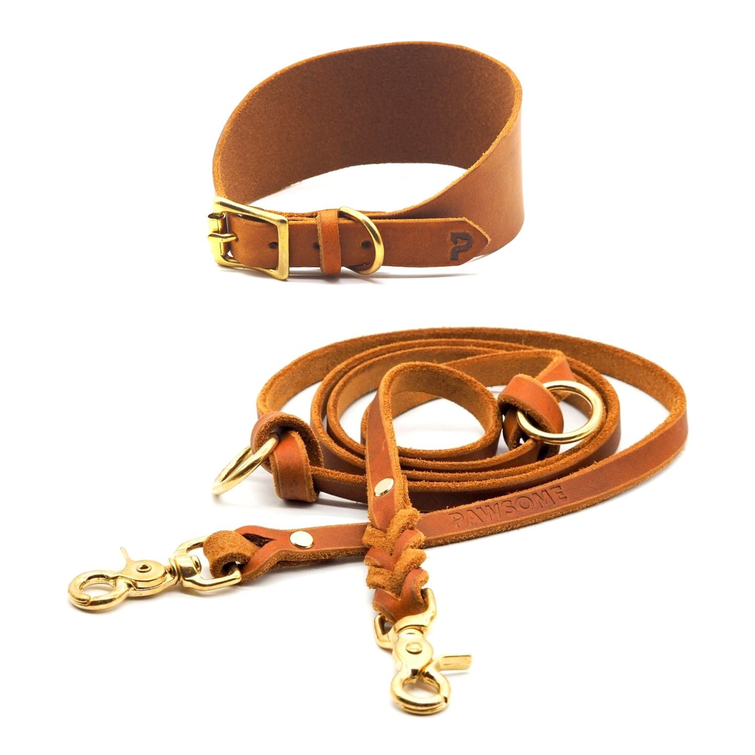 Set | Windhundhalsband (5 cm breit) & Leine aus Fettleder