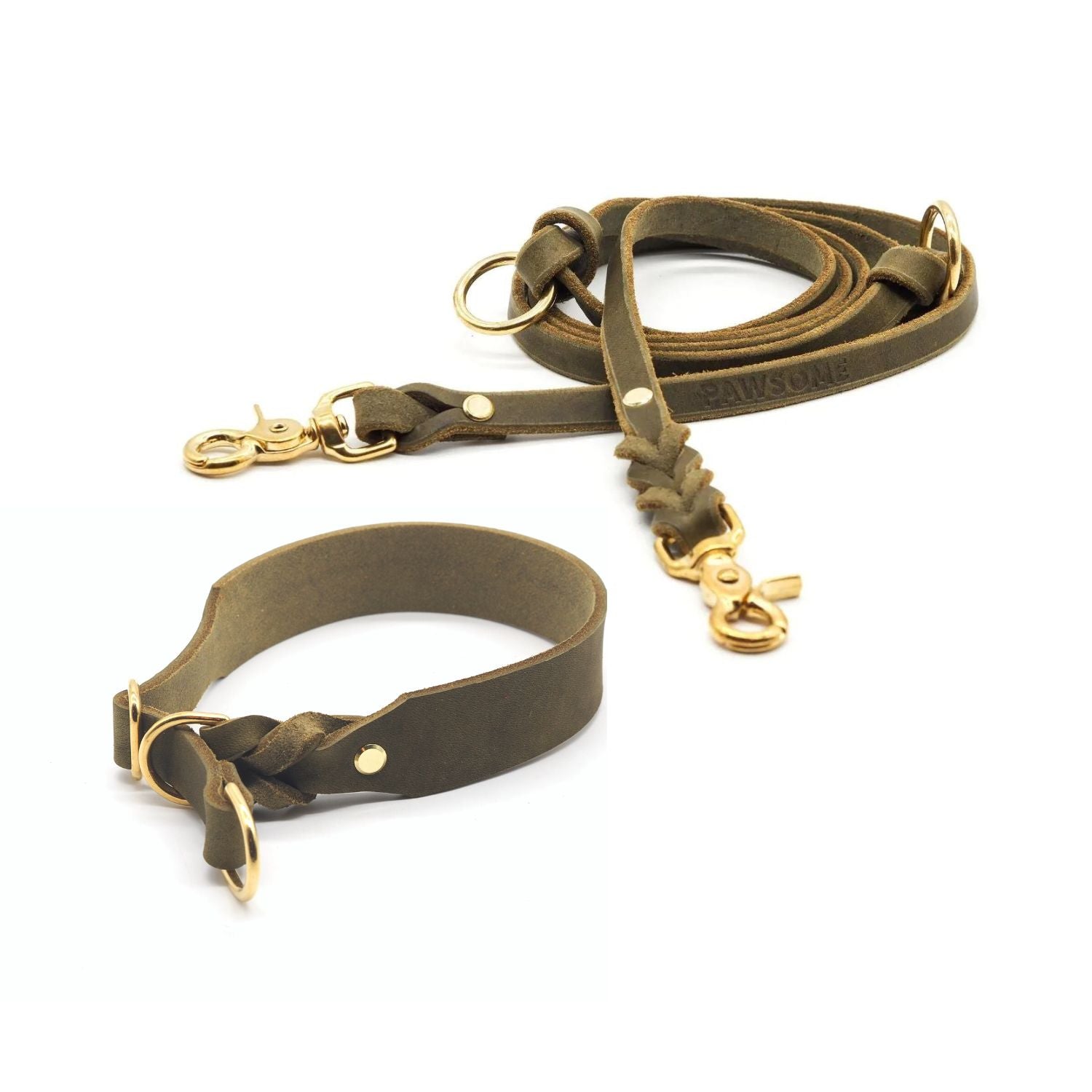 Set | Zugstopp-Halsband & Leine aus Fettleder