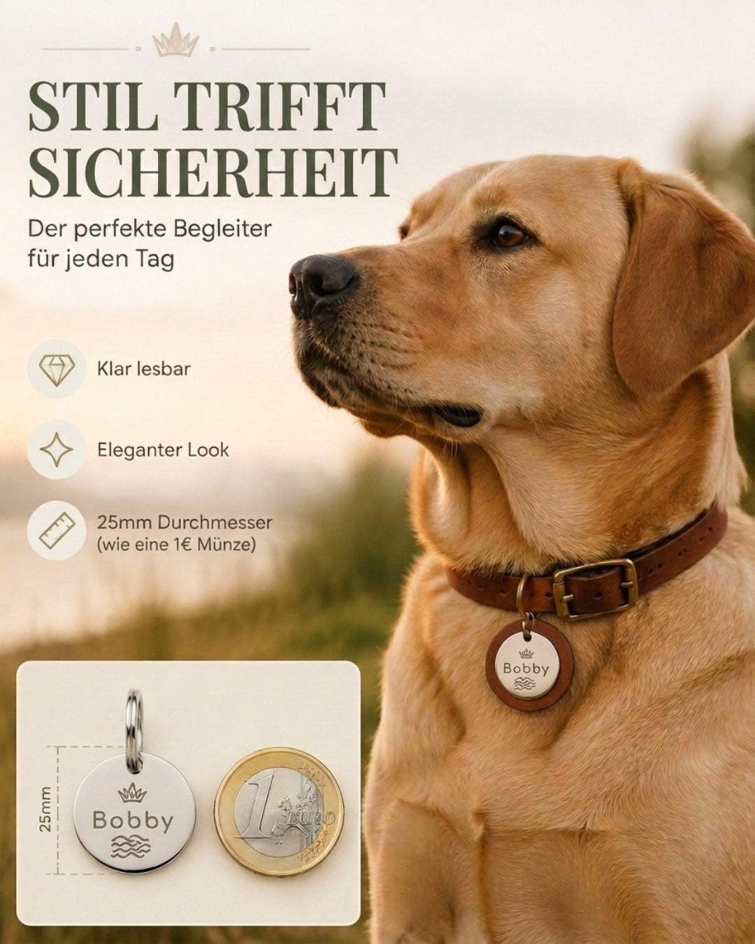 Hundemarke mit Gravur 'Silber' (Edelstahl)