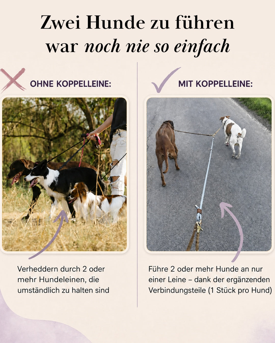 Verbindungsteil aus Leder für mehrere Hunde an einer Leine (1 Stück)