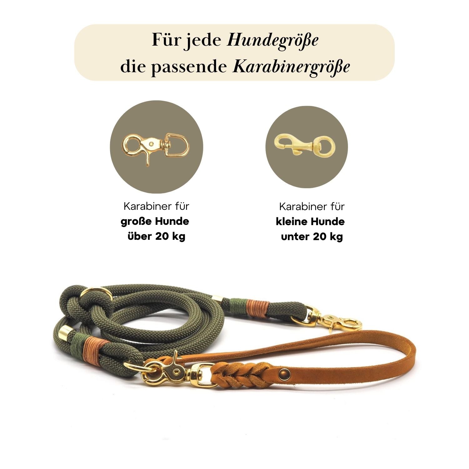 Frühlings-Aktion | Lederhalsband & Tauleine 'Olive Grove' + GRATIS Gravur + Schlüsselanhänger