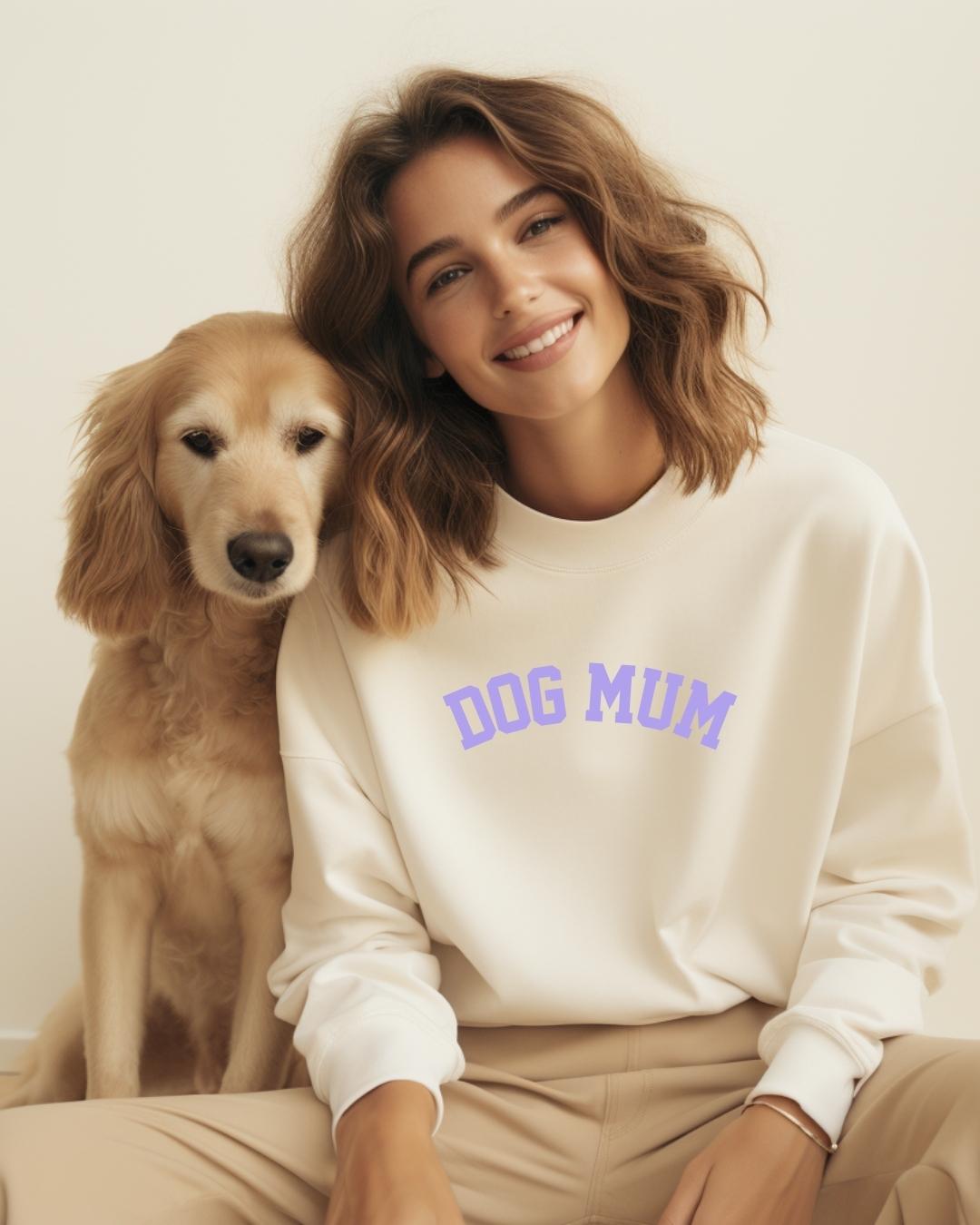 Premium Organic Sweatshirt 'DOG MUM' Lavendel | Vintage White