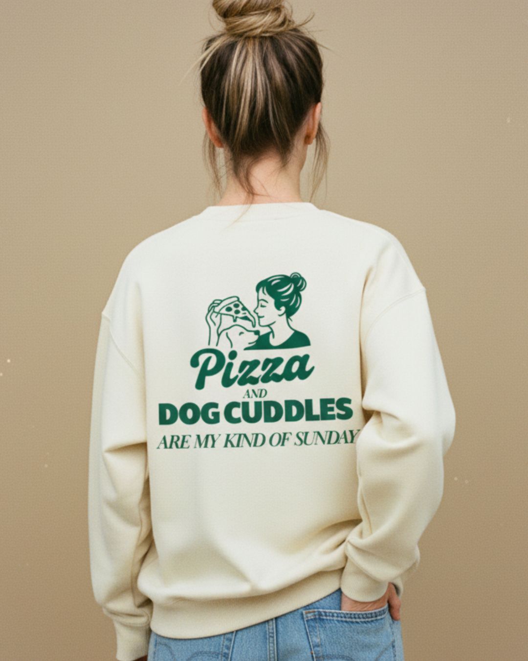 Limited | Organic Sweatshirt 'pizza and dog cuddles'