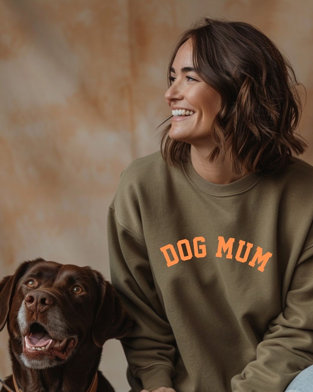 Organic Sweatshirt 'DOG MUM' | Forest Green & Orange