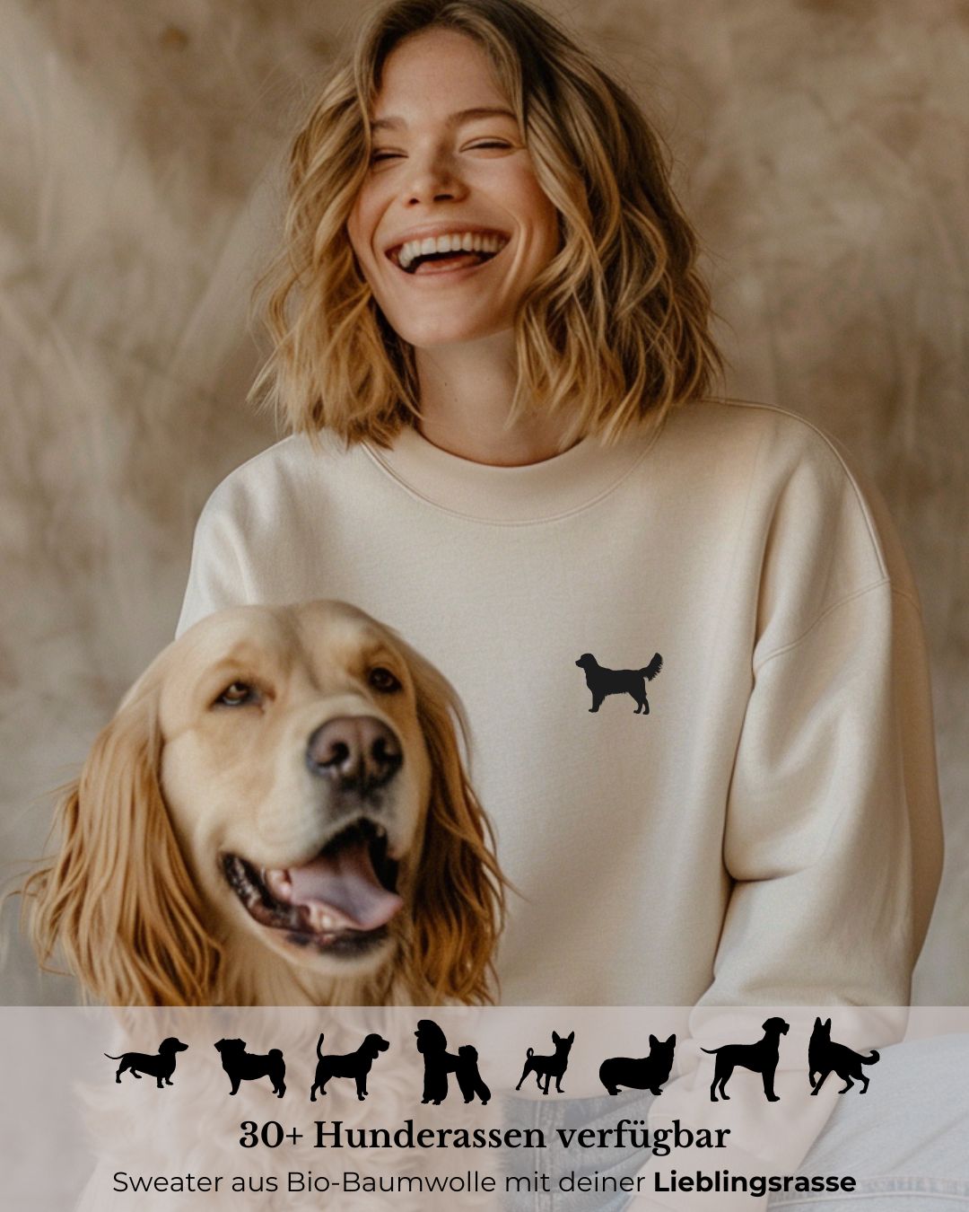 Premium Organic Sweatshirt mit deiner Hunderasse | Vintage White