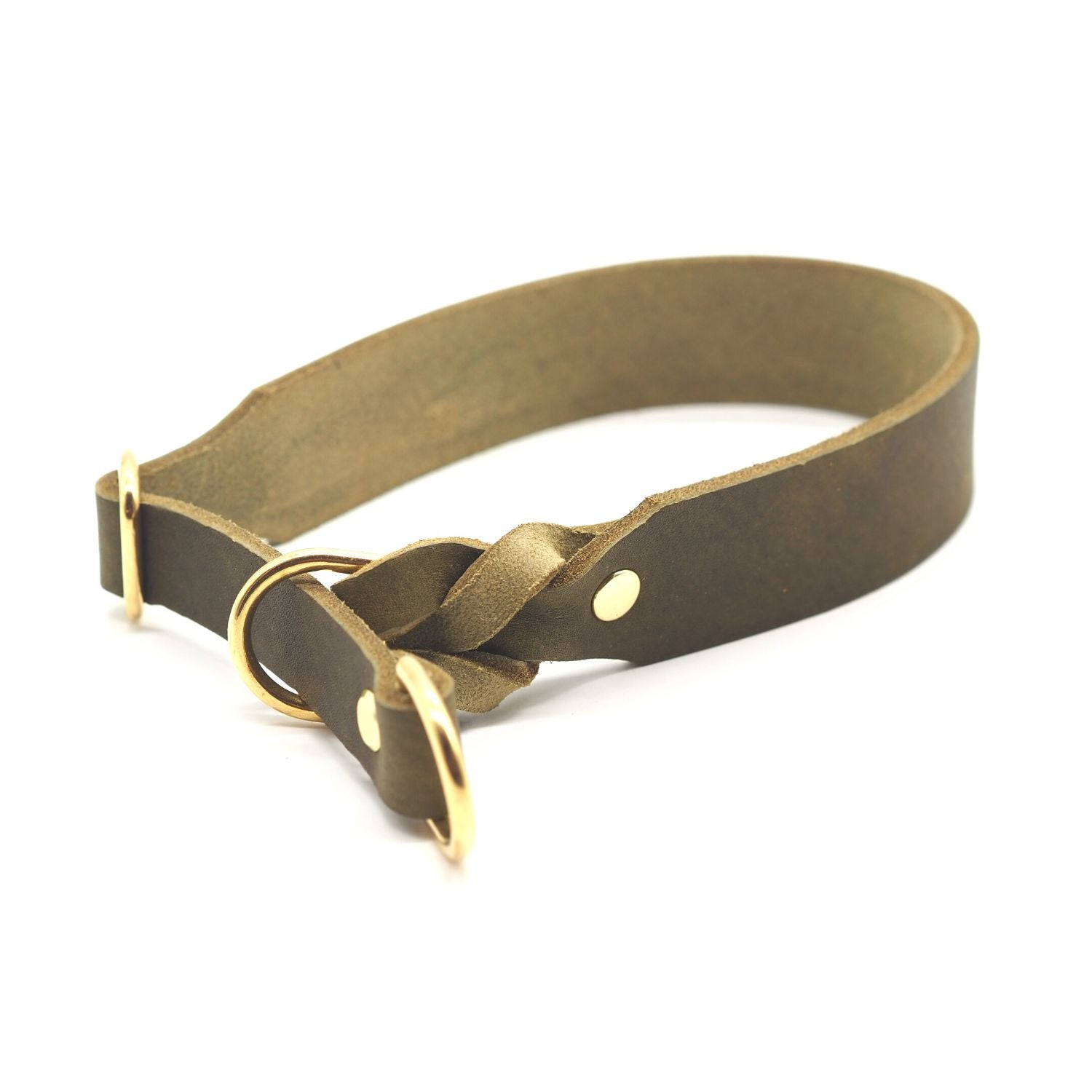 Zugstopp-Halsband aus Fettleder 'Olive'