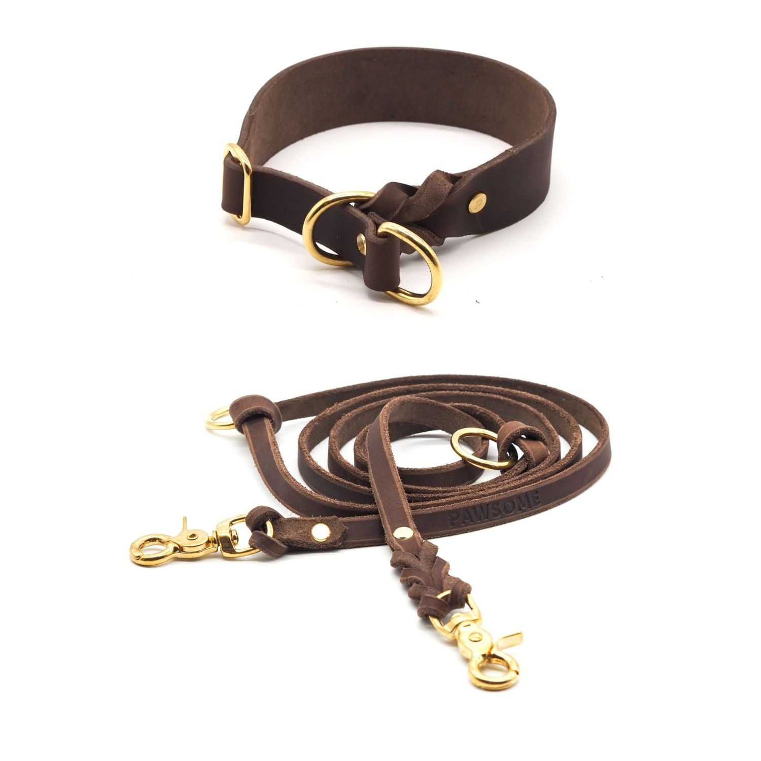 Set | Zugstopp-Halsband & Leine aus Fettleder