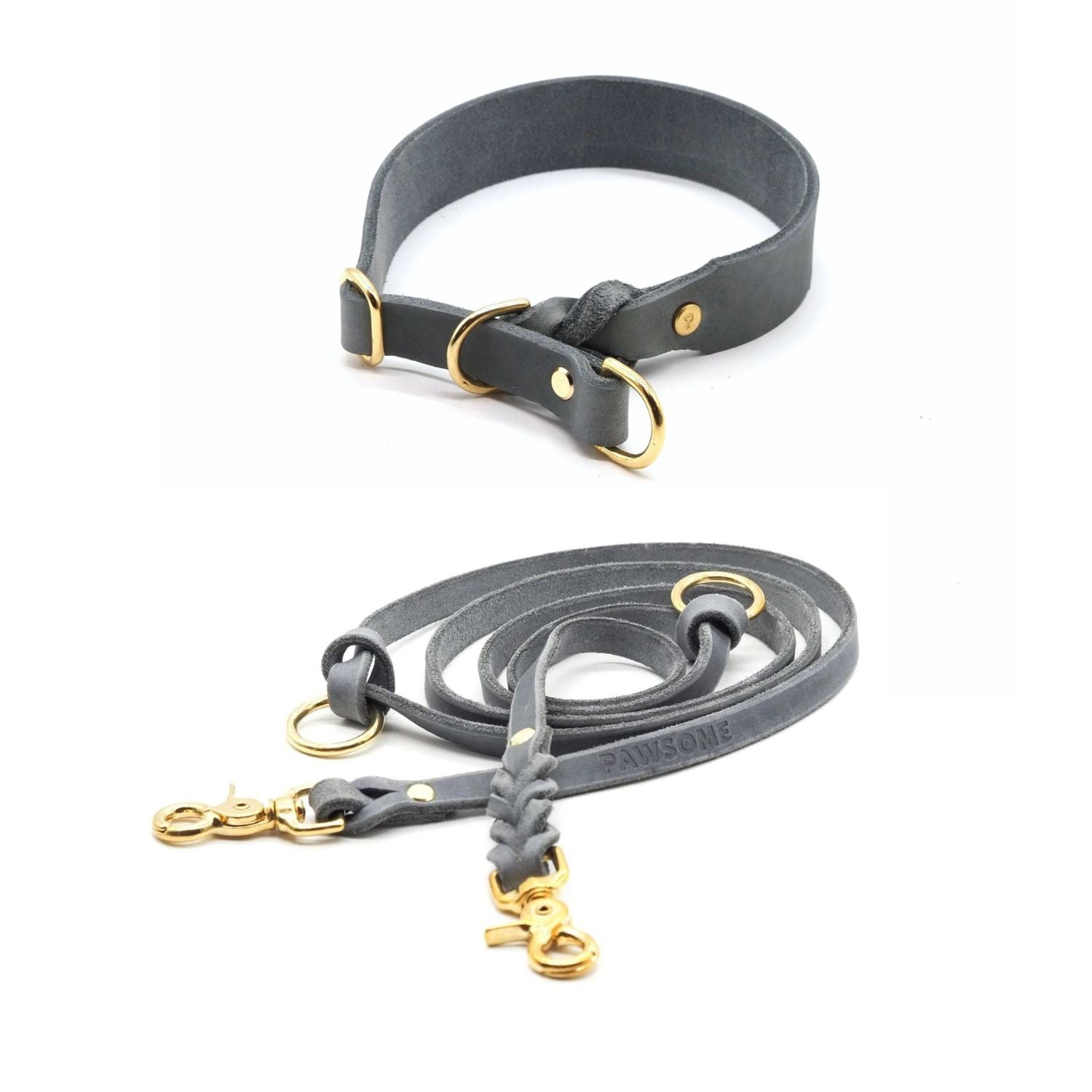 Set | Zugstopp-Halsband & Leine aus Fettleder