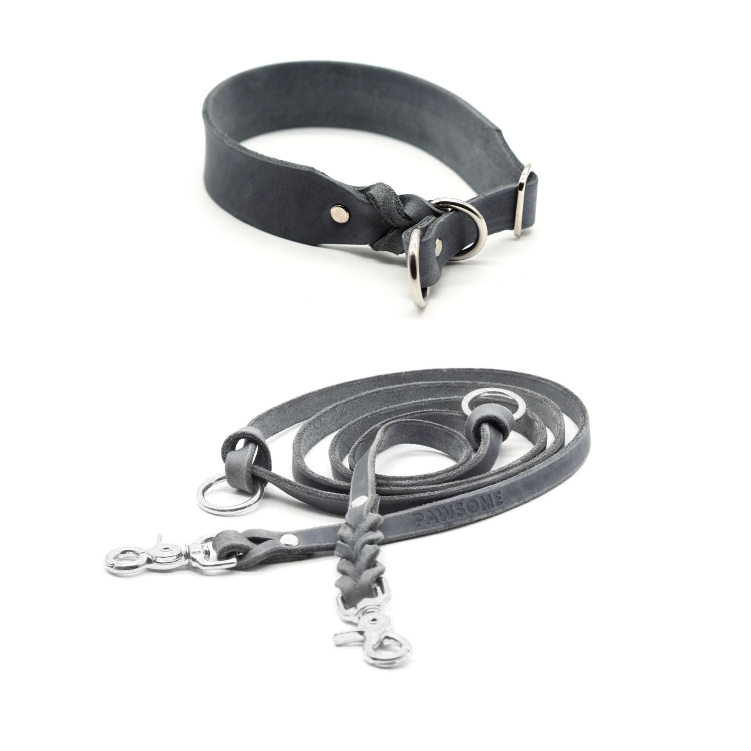 Set | Zugstopp-Halsband & Leine aus Fettleder