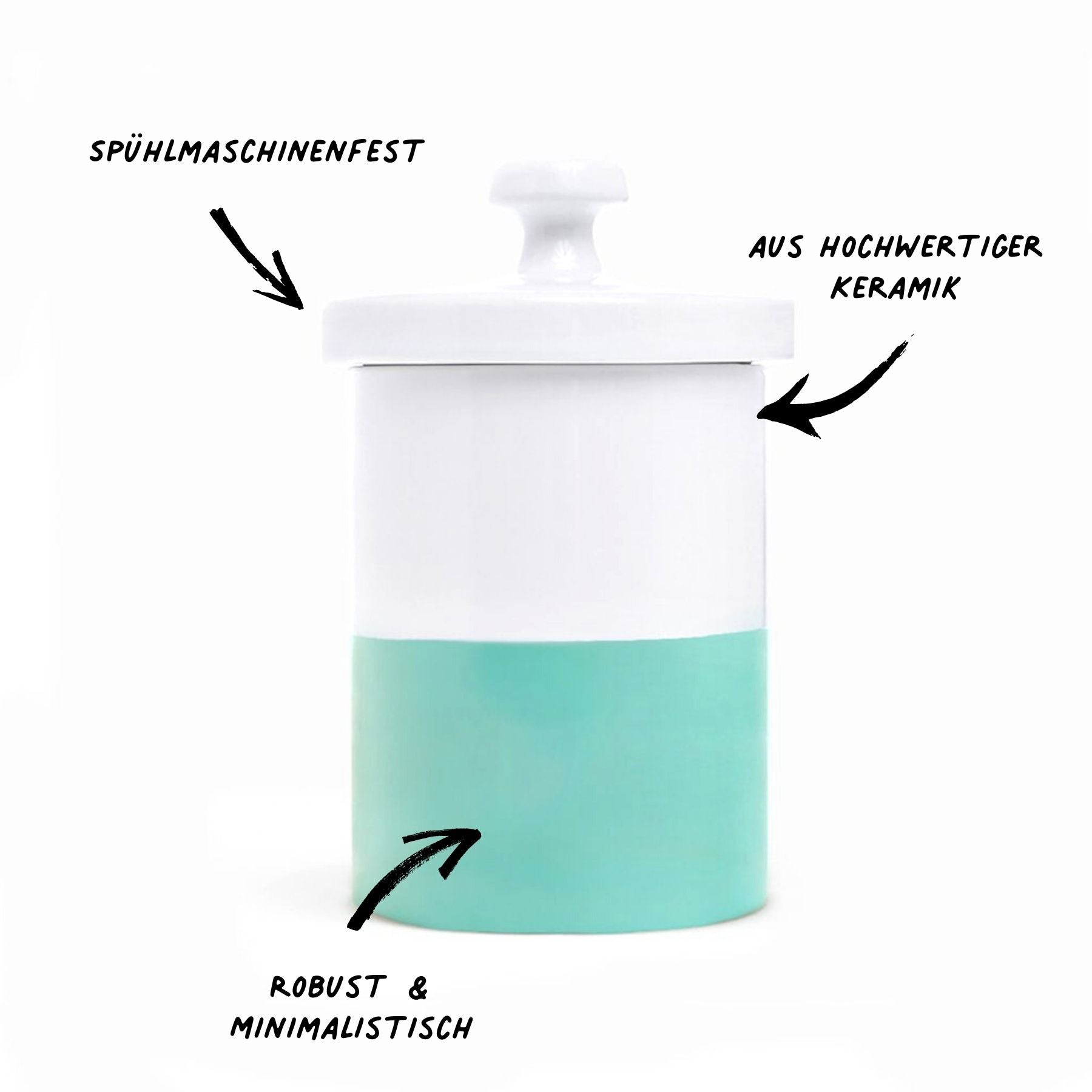 Die Leckerli-Dose ist eine tolle Aufbewahrung für Hundeleckerlis. Die Dose ist aus Keramik und der Deckel ist mit einem Dichtungsring. Dadurch bleiben die Leckerlis frisch und schmecken deinem Hund auch nach einiger Zeit. PAWSOME hat diese Aufbewahrungsdose in drei Farben. Dies ist die Farbe Mint.
