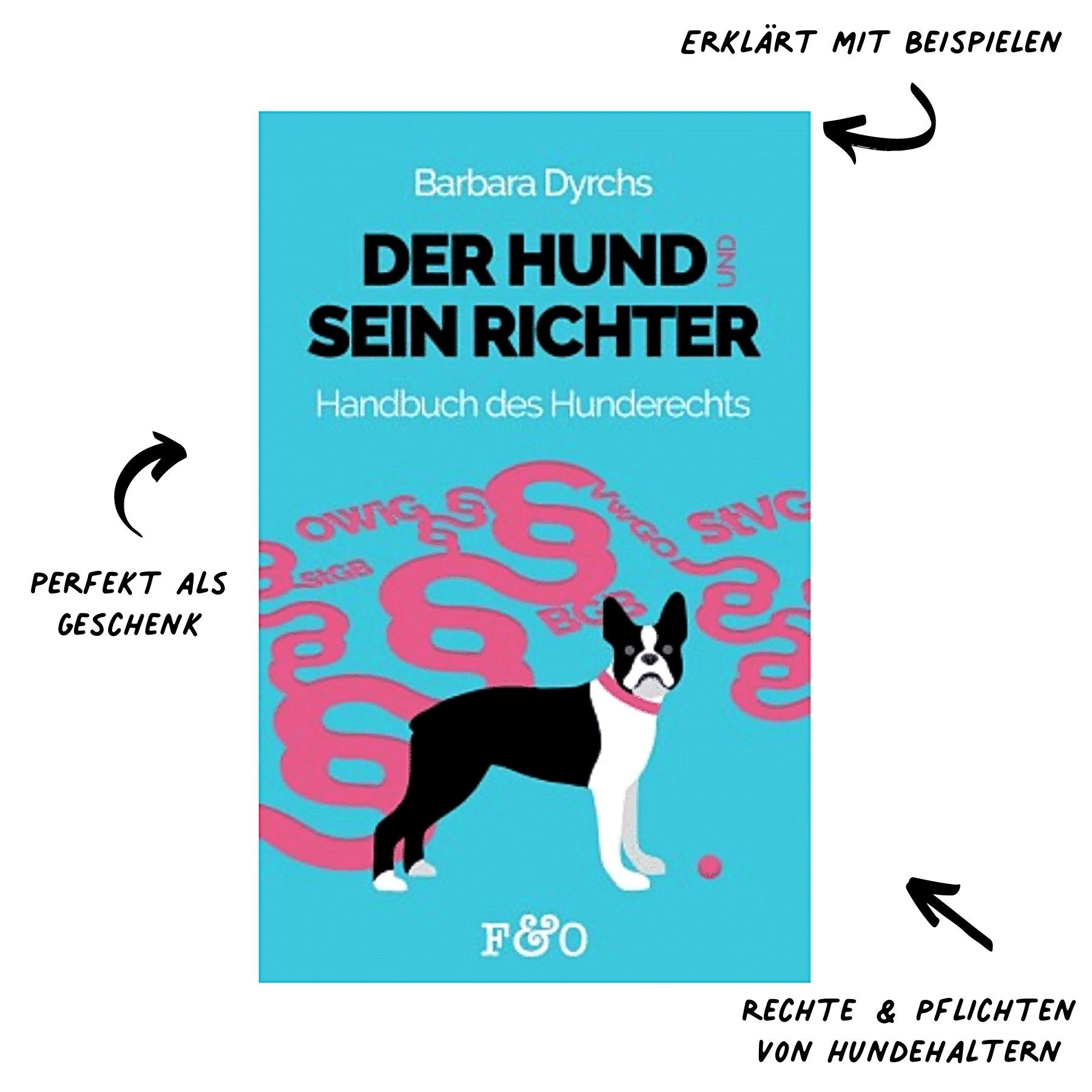 Dieses Foto zeigt das Buch Der Hund und sein Richter-Handbuch der Hunderechts von Barbara Dyrchs. Das Buch befasst sich mit den vielfältigen rechtlichen Problemen, die ein Leben mit dem Hund so mit sich bringen kann. Gesetze, Artikel und Paragraphen, Rechtsverordnungen und Satzungen, Gebote und Verbote, da schwinden einem die Sinne.