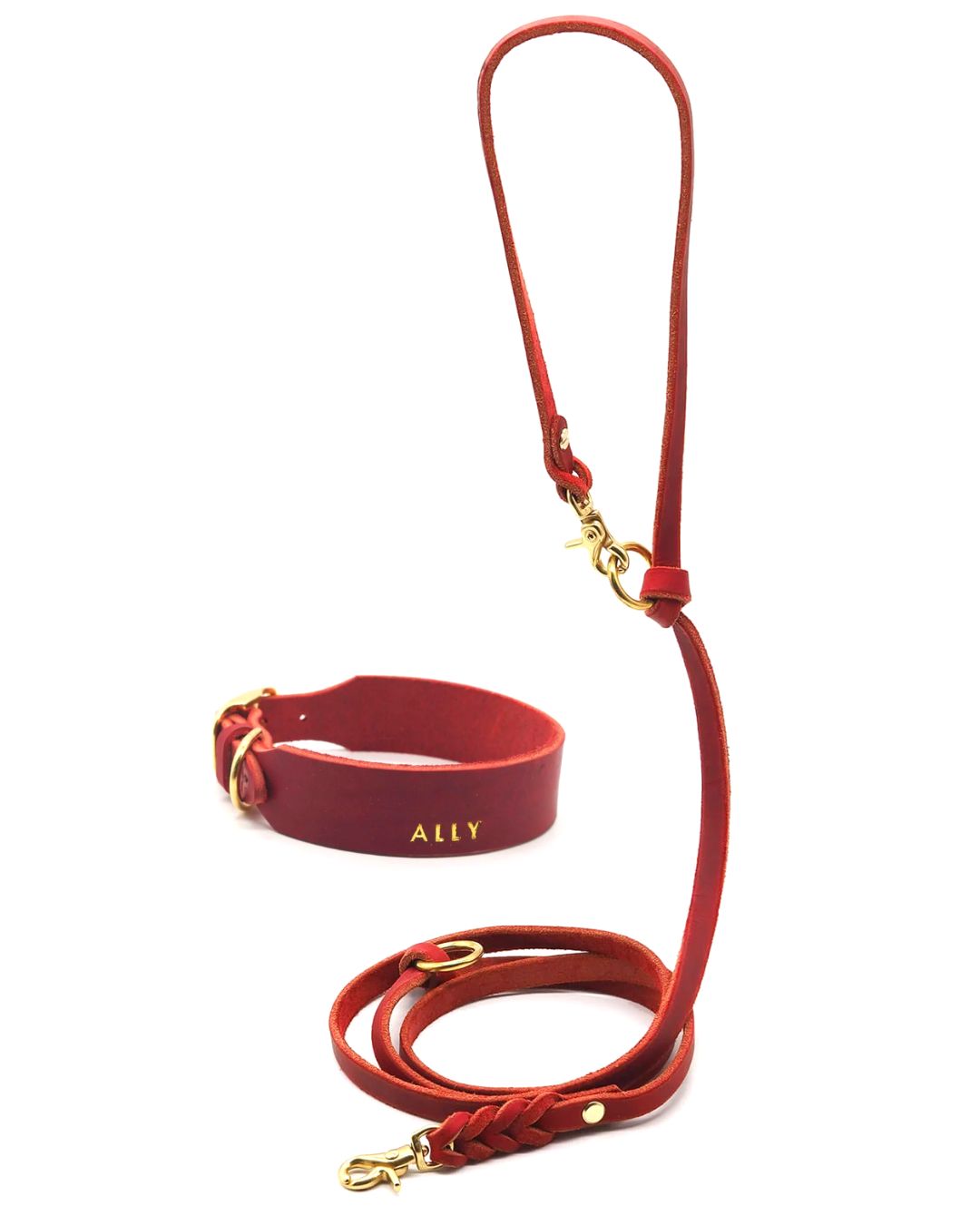 Set | Lederhalsband & Leine in Chili