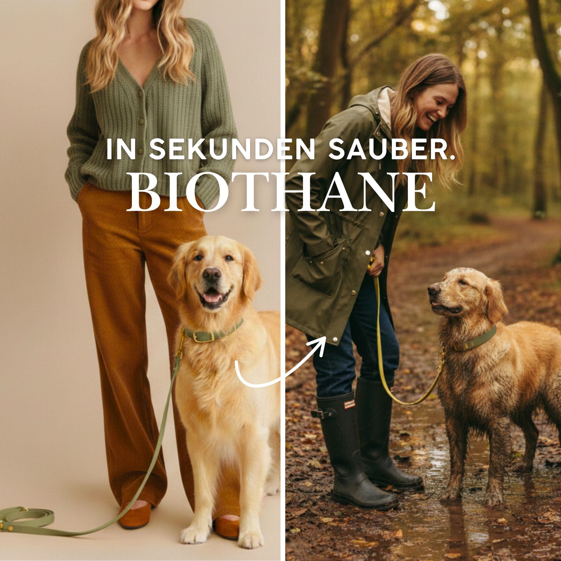 Set | Halsband & Leine aus Biothane® 'Khaki'