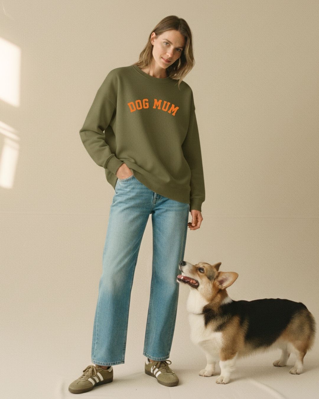 Organic Sweatshirt 'DOG MUM' | Forest Green & Orange