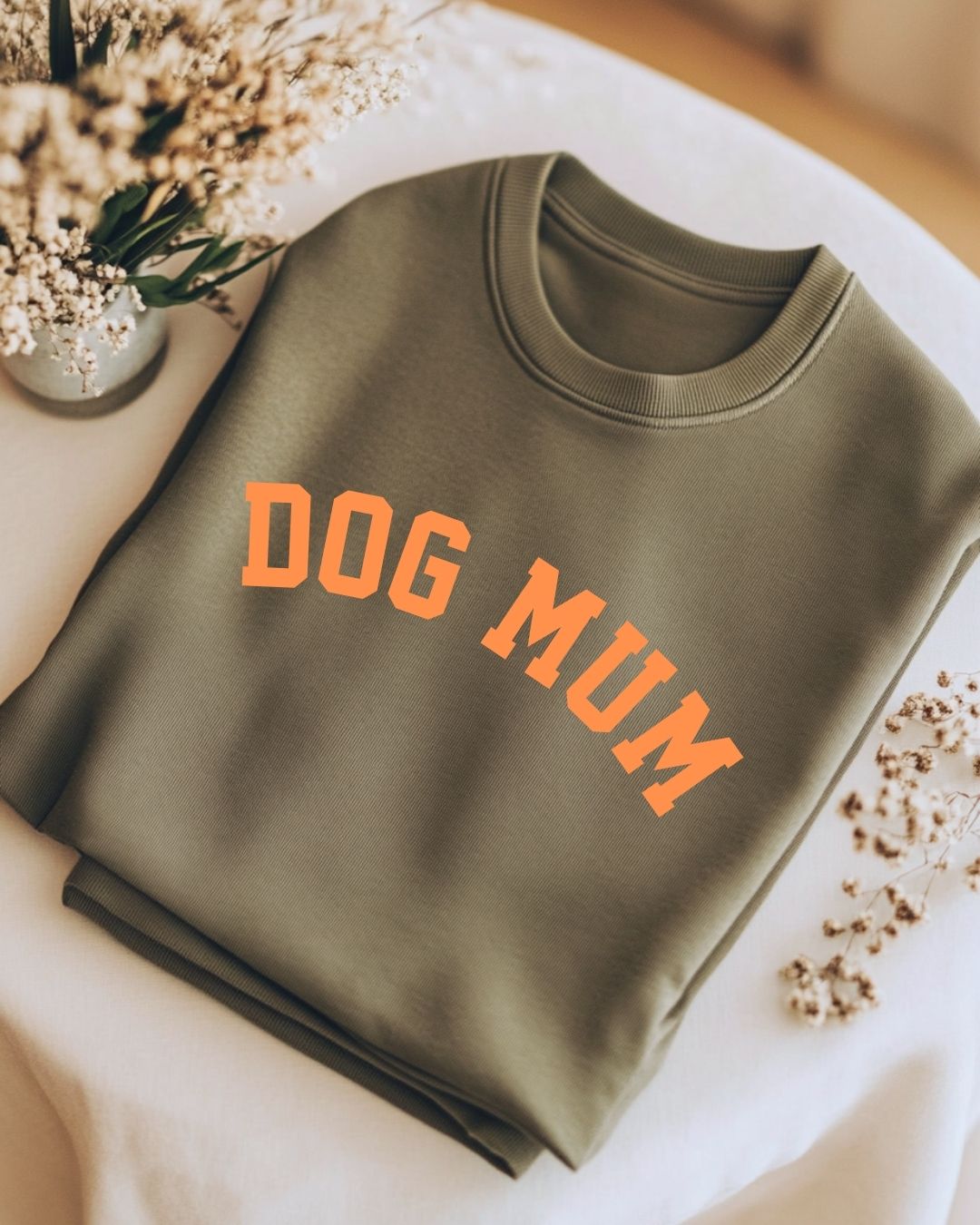 Organic Sweatshirt 'DOG MUM' | Forest Green & Orange