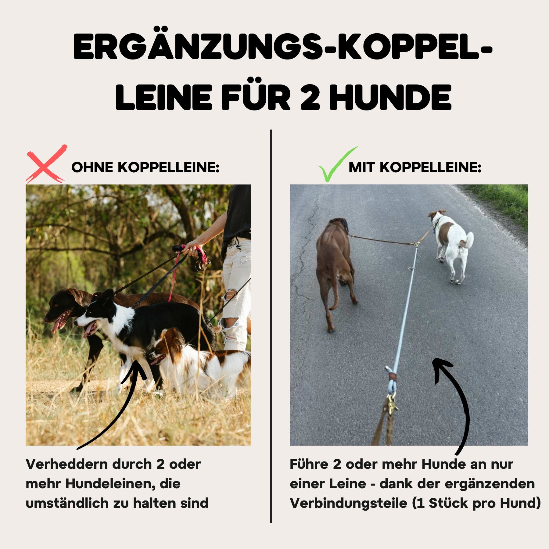 Verbindungsteil aus Leder für 2 Hunde an einer Leine (1 Stück)