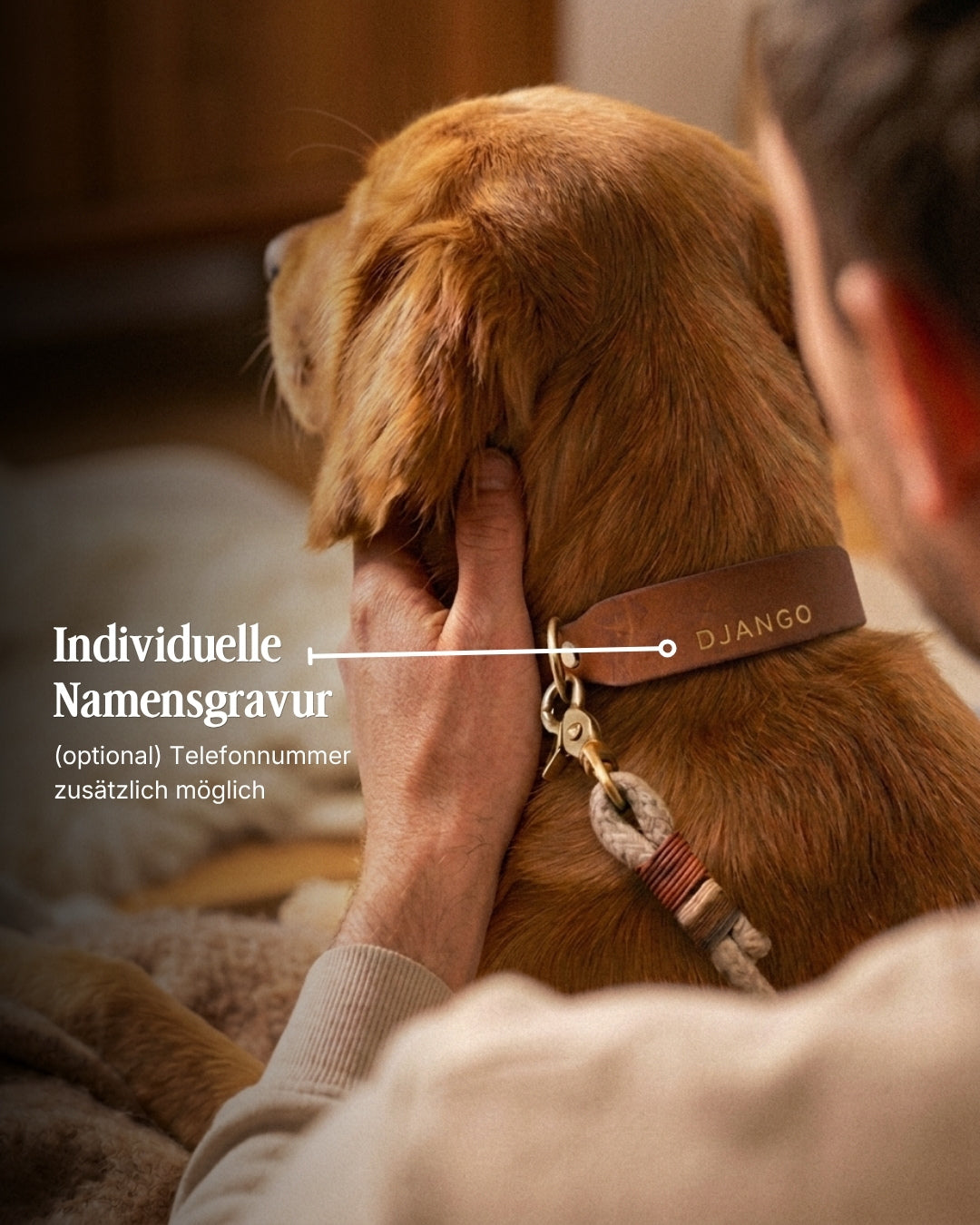 Personalisierbares Lederhalsband  mit Name | Cognac