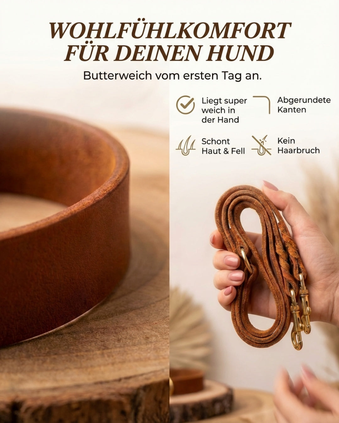 Personalisierbares Lederhalsband  mit Name | Cognac