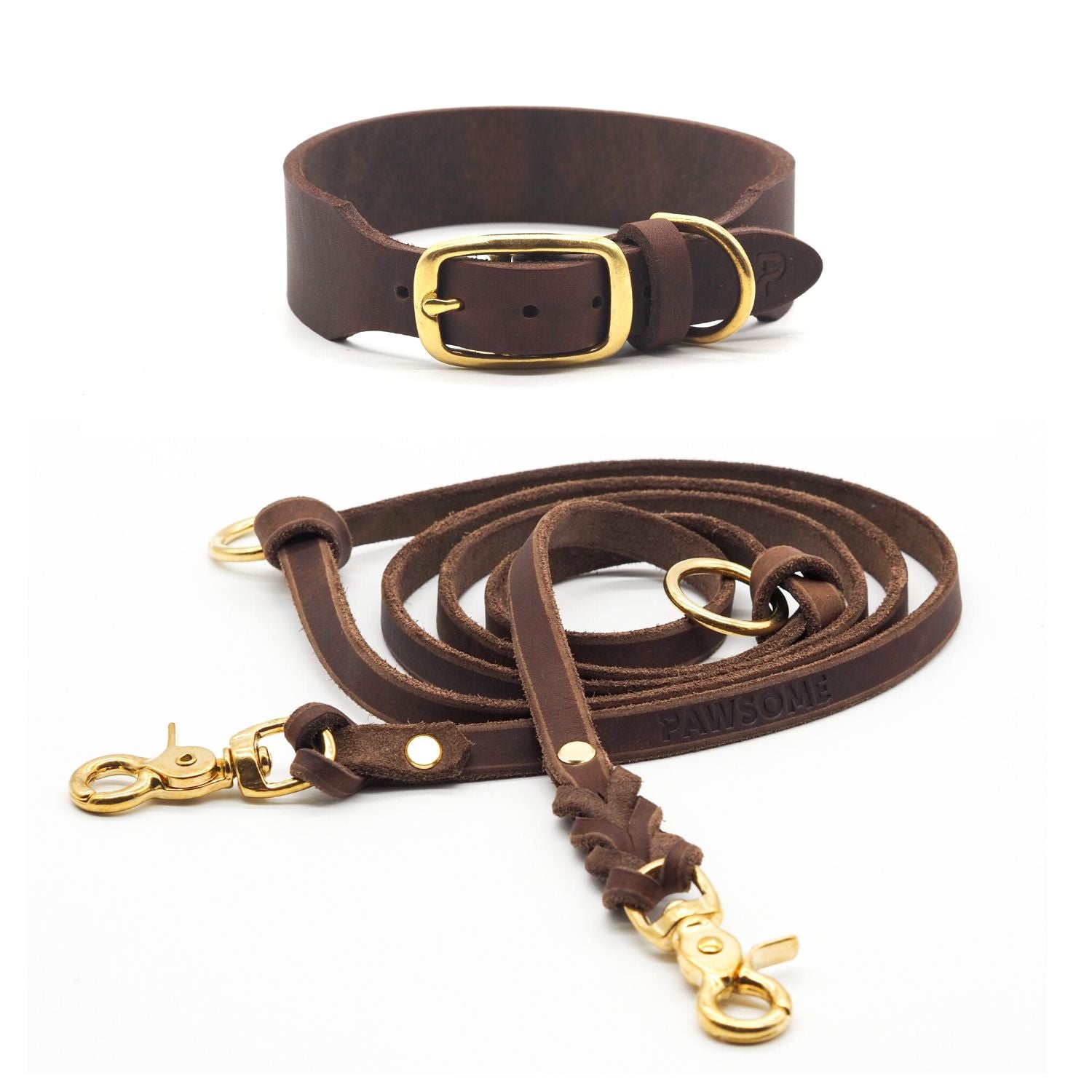 Leather Walk Bundle | Lederhalsband + Lederleine + Hundemarke