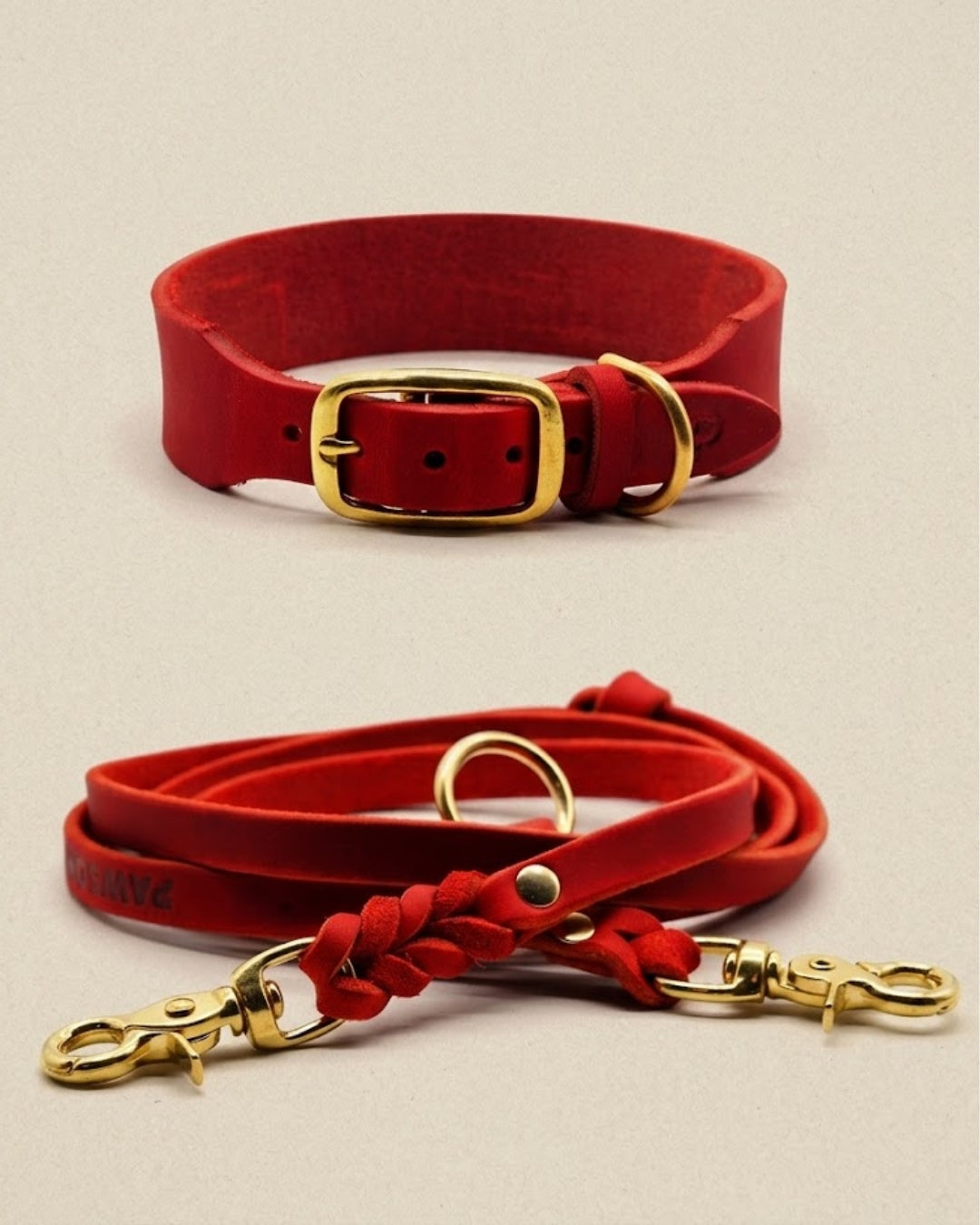 Set | Lederhalsband & Leine in Chili