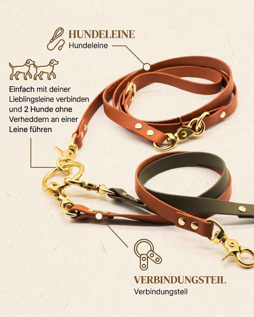 Verbindungsteil aus Leder für mehrere Hunde an einer Leine (1 Stück)