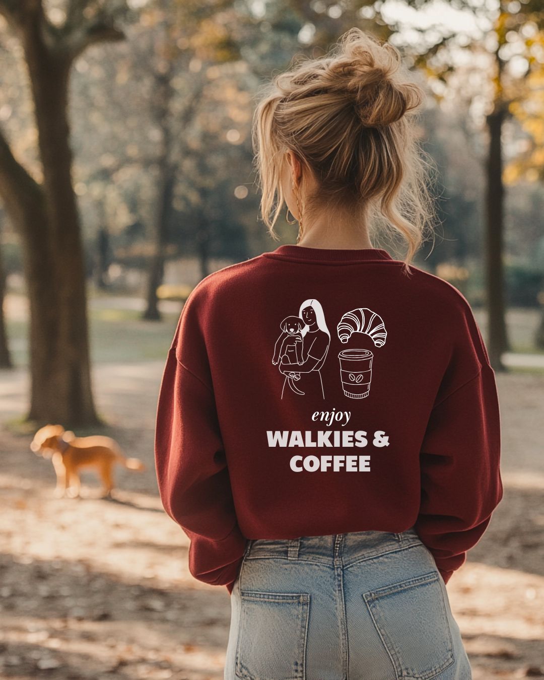 Limited | Organic Sweatshirt 'walkies & coffee' | Burgundy