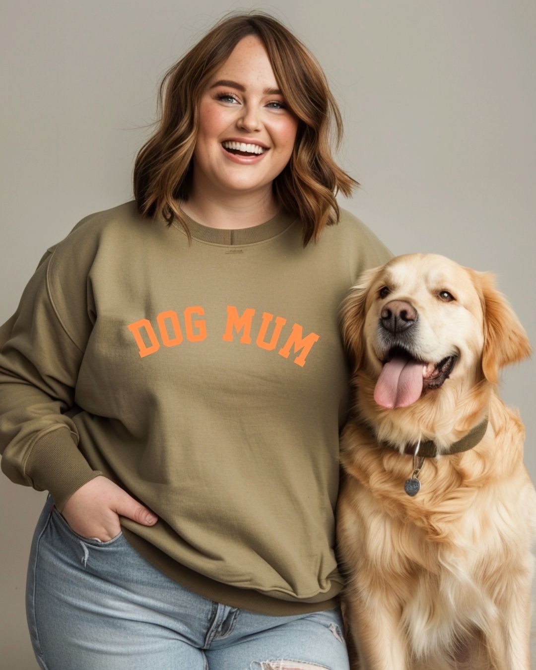 Organic Sweatshirt 'DOG MUM' | Forest Green & Orange