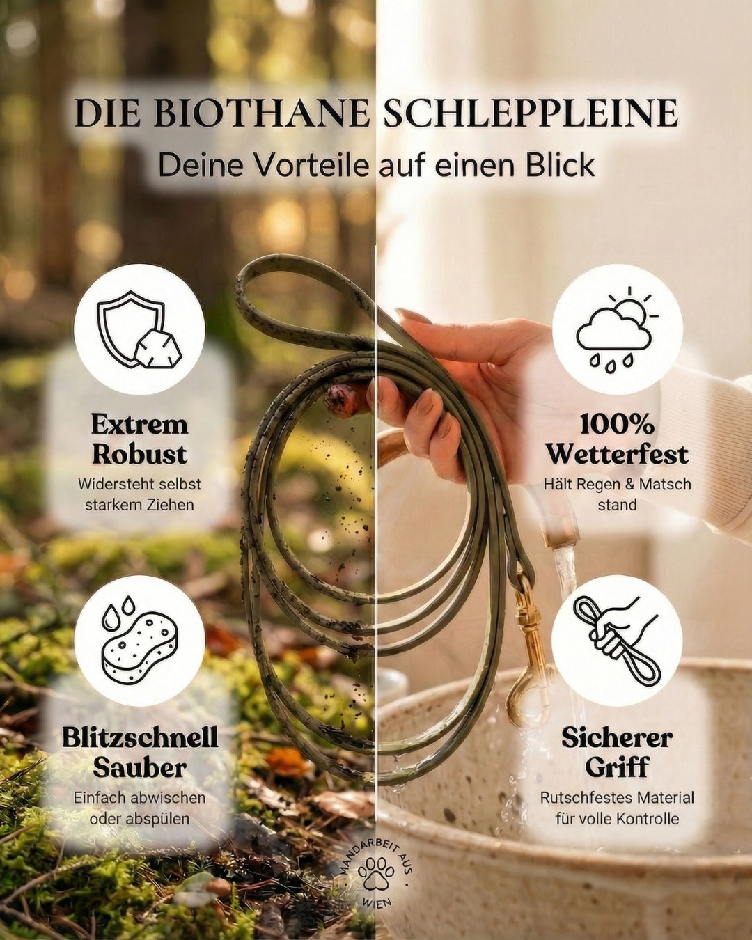 Wasserfeste Schleppleine aus Biothane